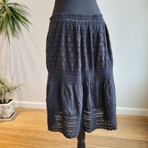 Black Boho Gypsy Lace Lined BURRALE Mini Skirt